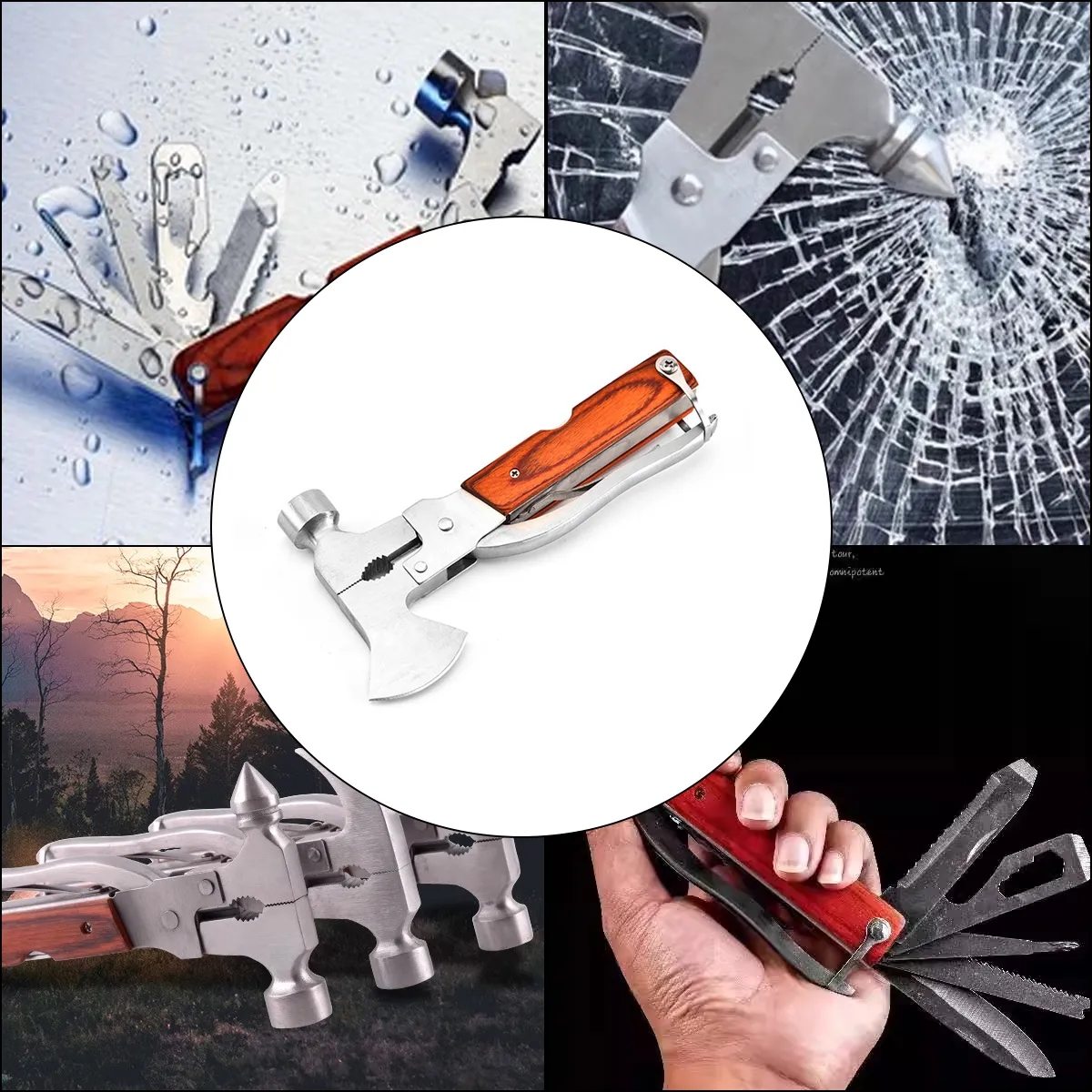 13 in 1 Compact Multi-Tool Axe with Wood Handle 1