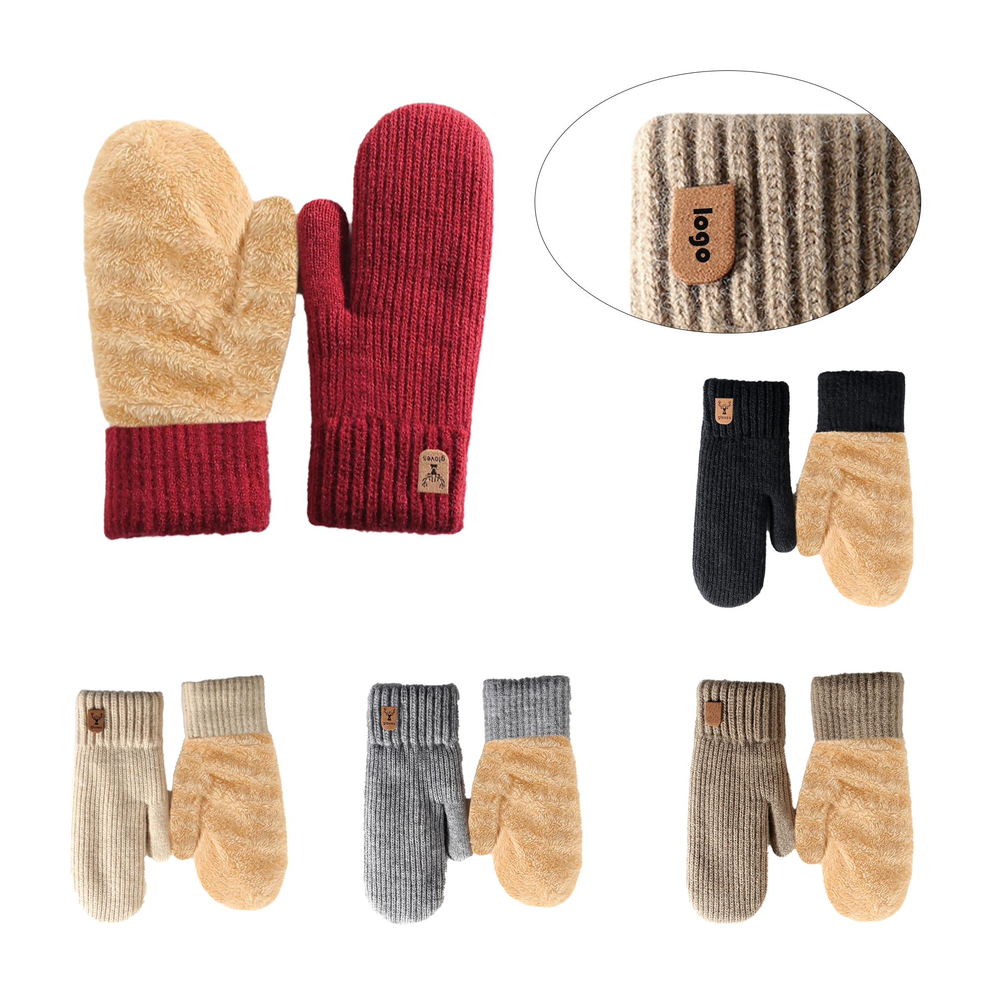 Winter Wool Warm Gloves With Connected Fingers 2
