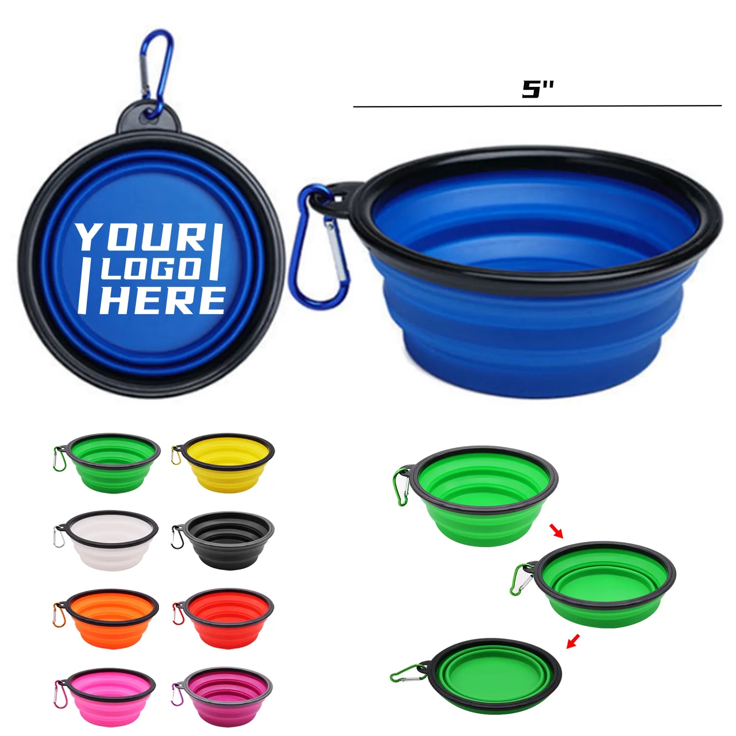 Collapsible Silicone Pet Bowl With Carabiner MOQ50pcs