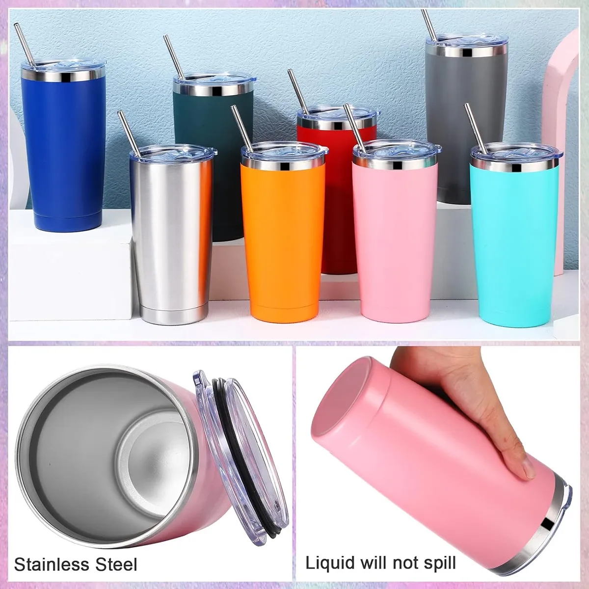 20 oz Stainless Steel Insulated Tumbler with Lid and Straw 2