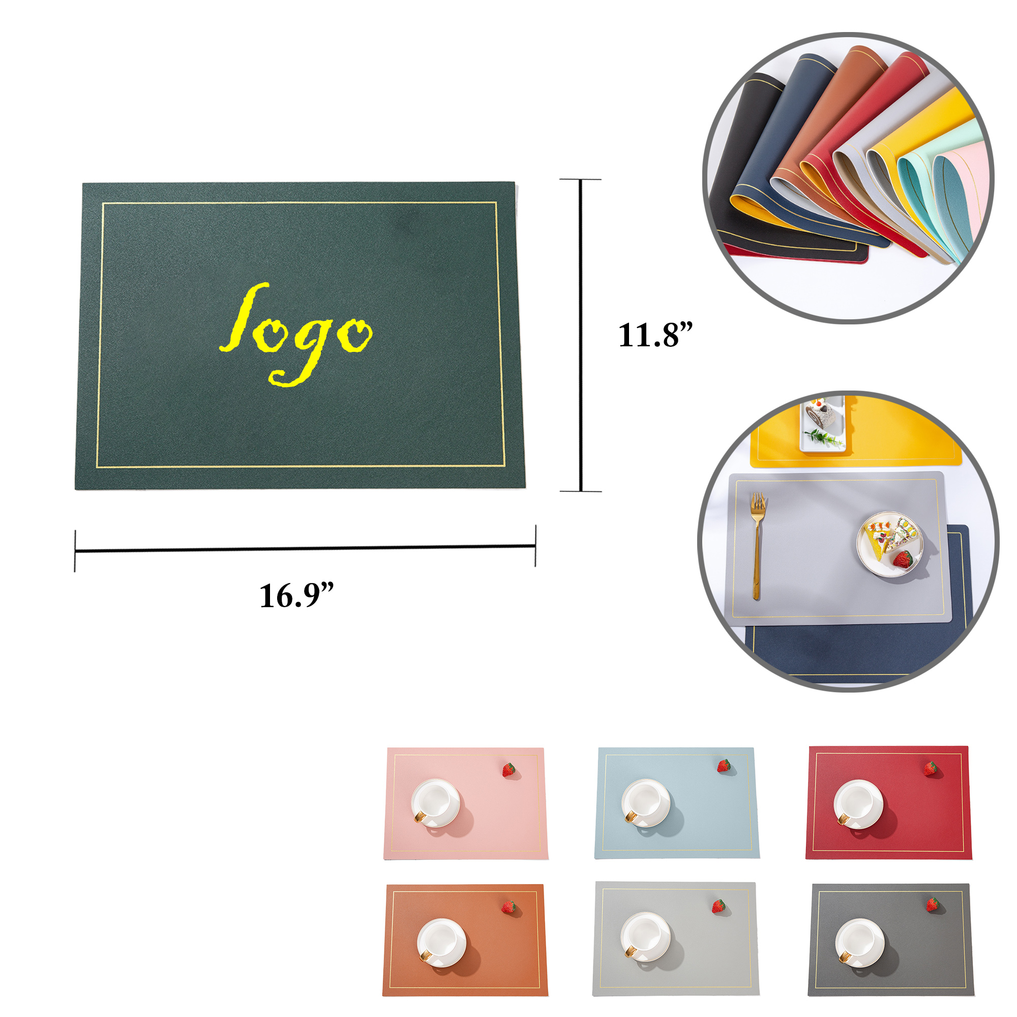 MOQ50 Waterproof Solid PU Leather Dining Mats 4