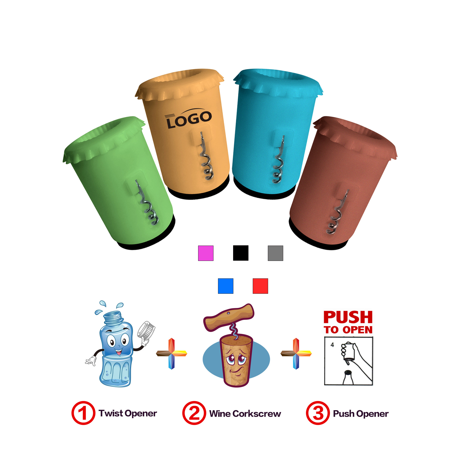 3 in 1 Bottle and Wine Opener 2