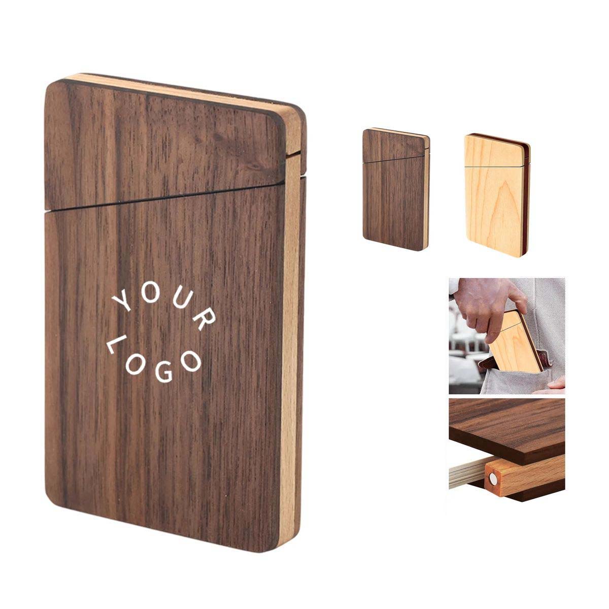 Walnut Wood Business Card Holder with Magnetic Closure 1