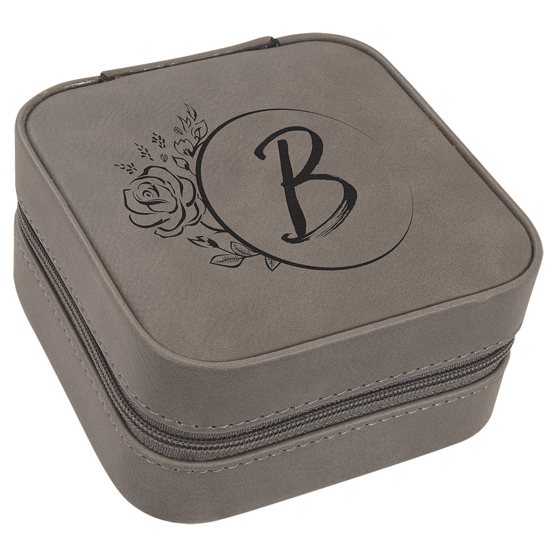 4" X 4" Gray Leatherette Travel Jewelry Box with Black Lining 2