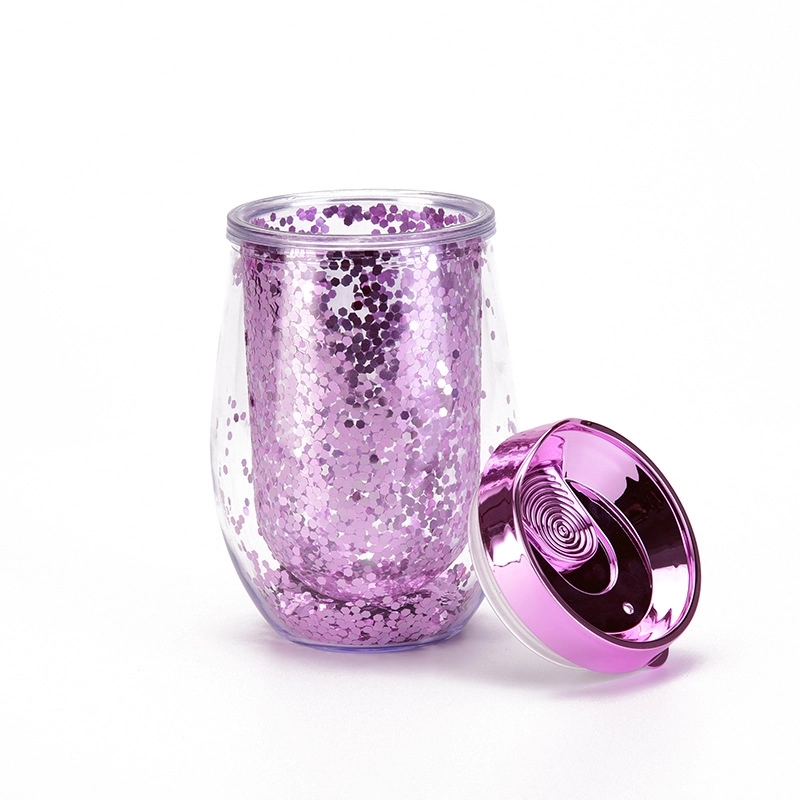 Custom Transparent AS Plastic Sequin Stemless Wine Glasses 5