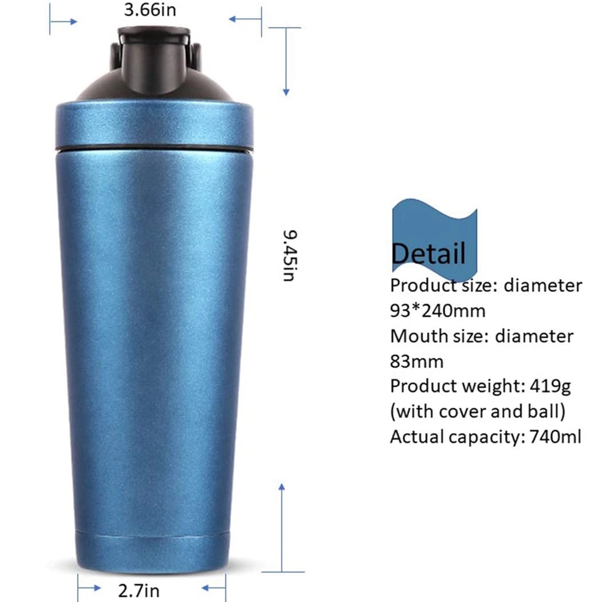 Shaker Cup Insulated Stainless Steel Bottle with Wire Whisk 4
