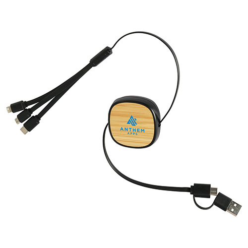 Bamboo Retractable 3-in-1 Charging Cable with Dual Inputs 4