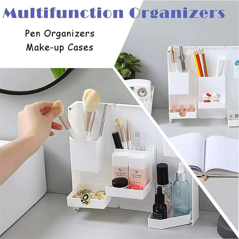 Folding Standing Magnetic Opening Cosmetic Case Desktop Storage Organizer 2