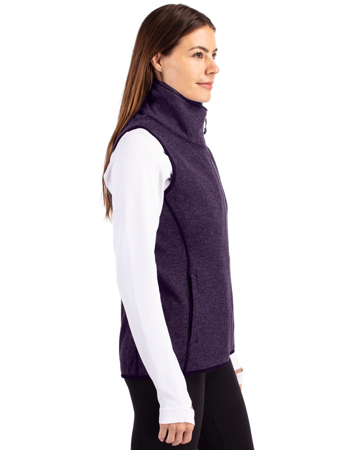 Cutter & Buck Mainsail Sweater-Knit Womens Full Zip Asymmetrical Vest 30