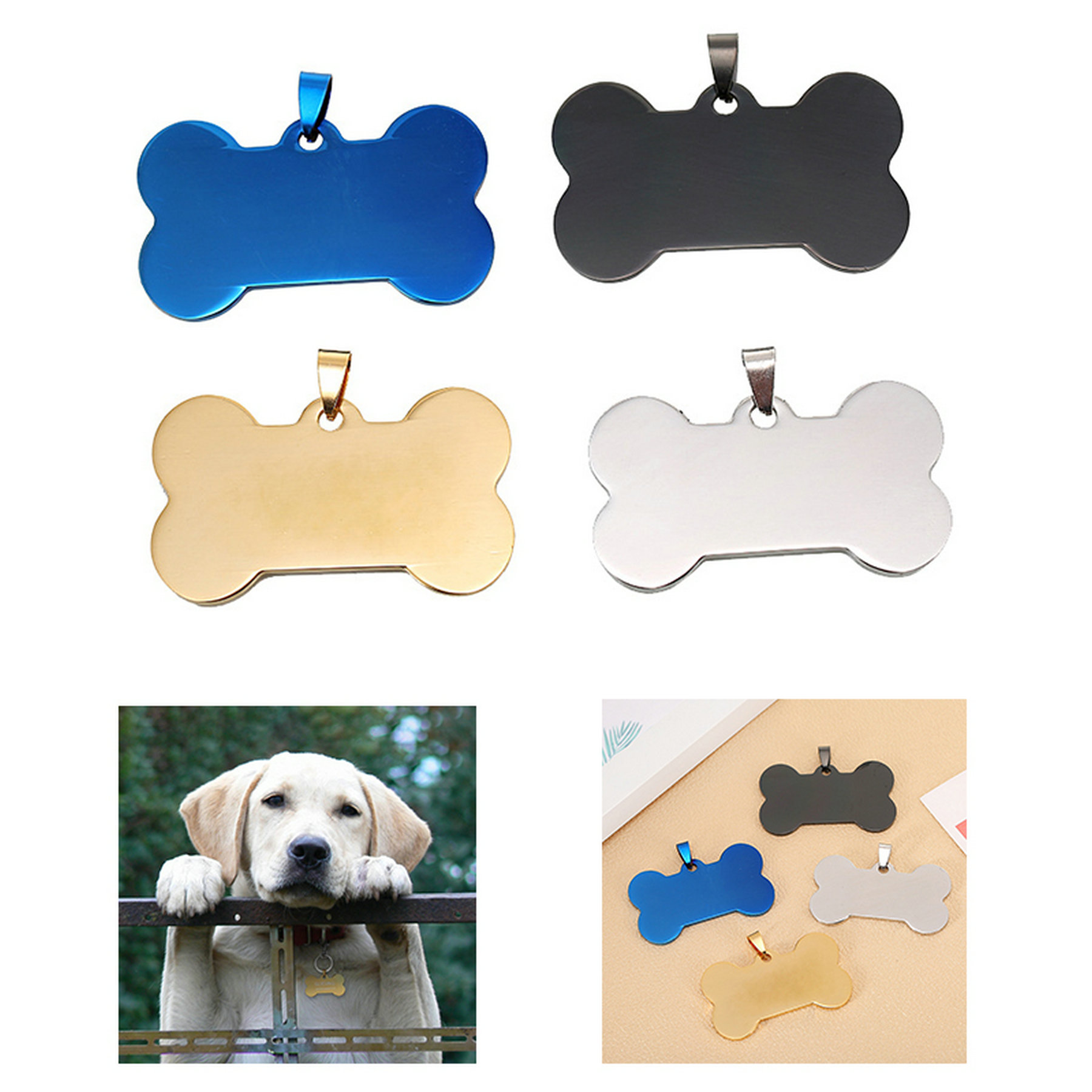 Stainless Steel Dog Tag Bone Hangtags Pet 2