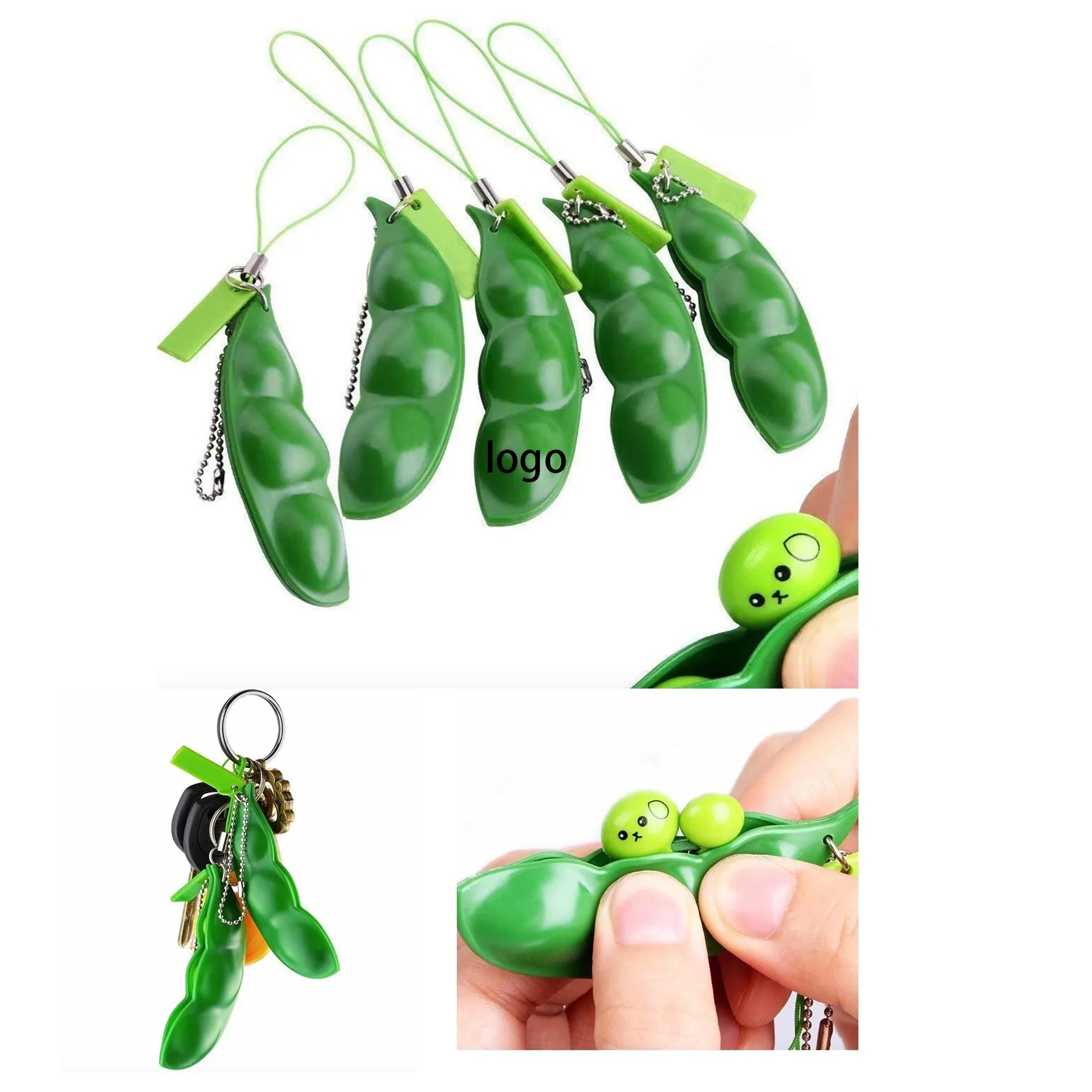 3Pcs Squeeze-A-Bean Edamame Keychain 5