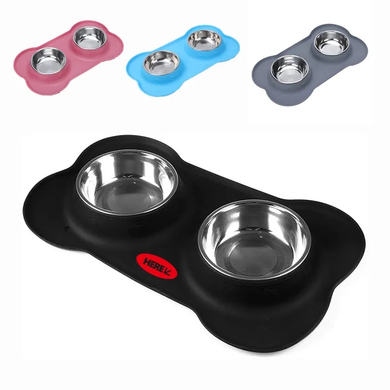 Pet Feeding Bowls with Dog Silicone Mat 2