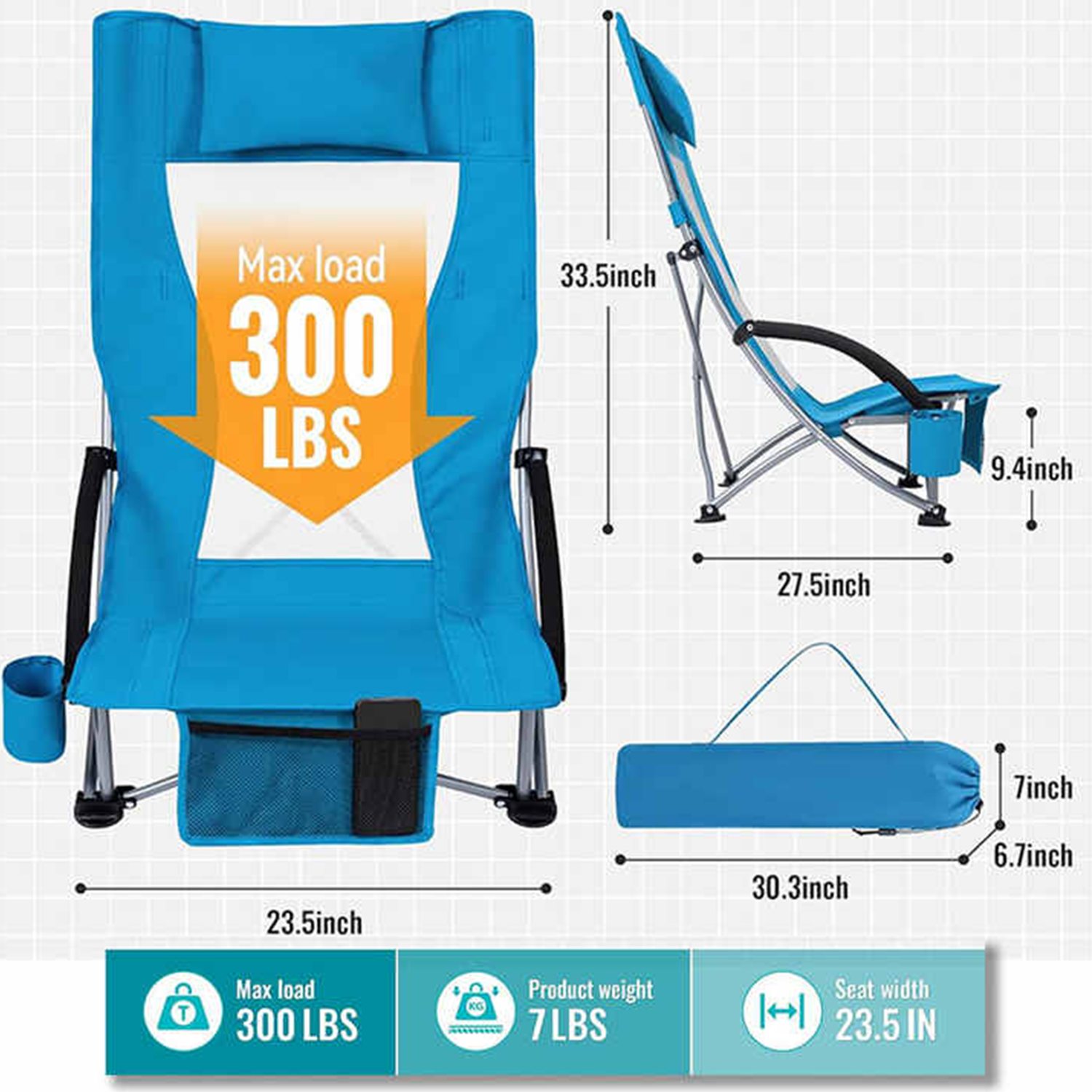 Aluminum Frame Adjustable Reclining Beach Chair 3