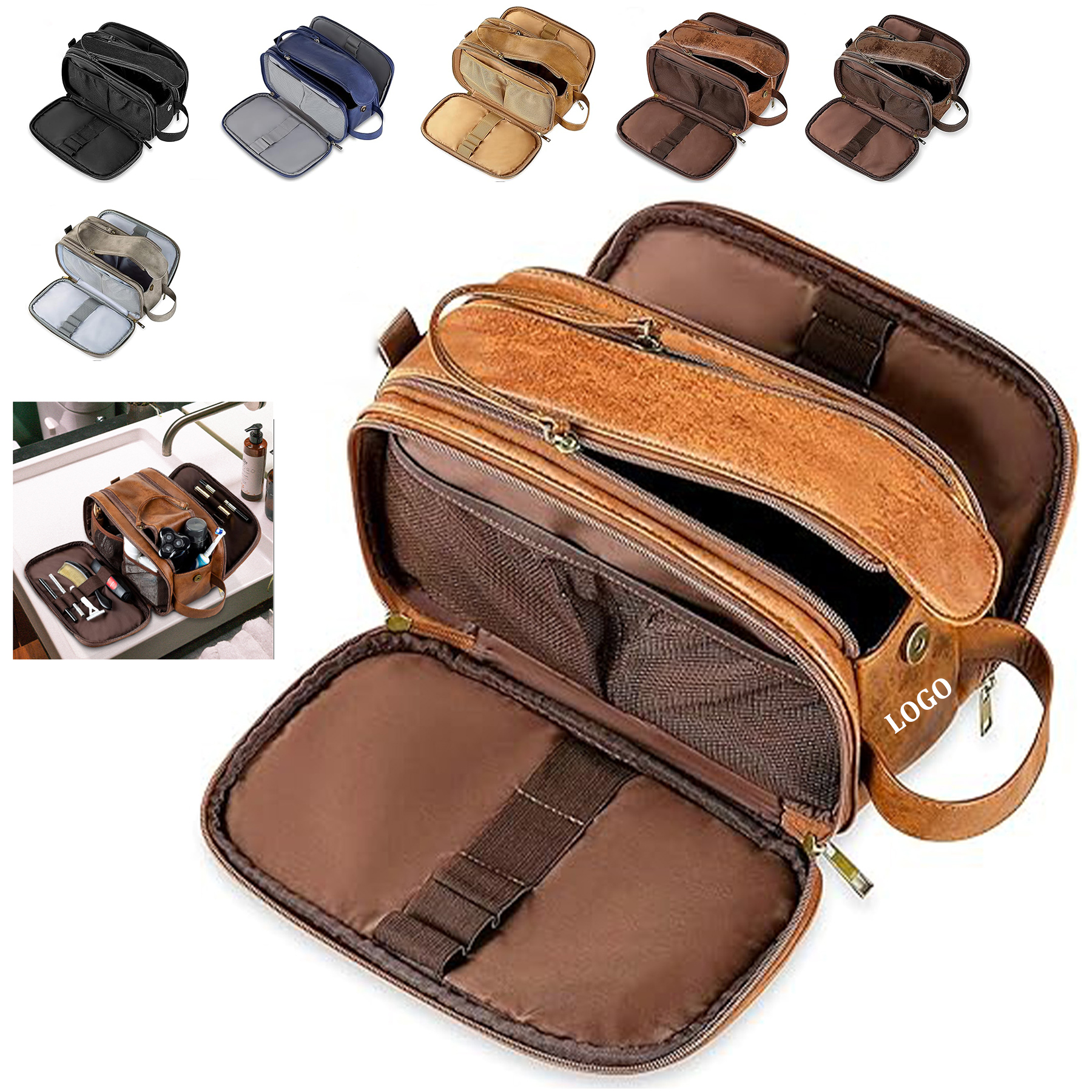 Men's Leather Storage Toiletry Bag 5