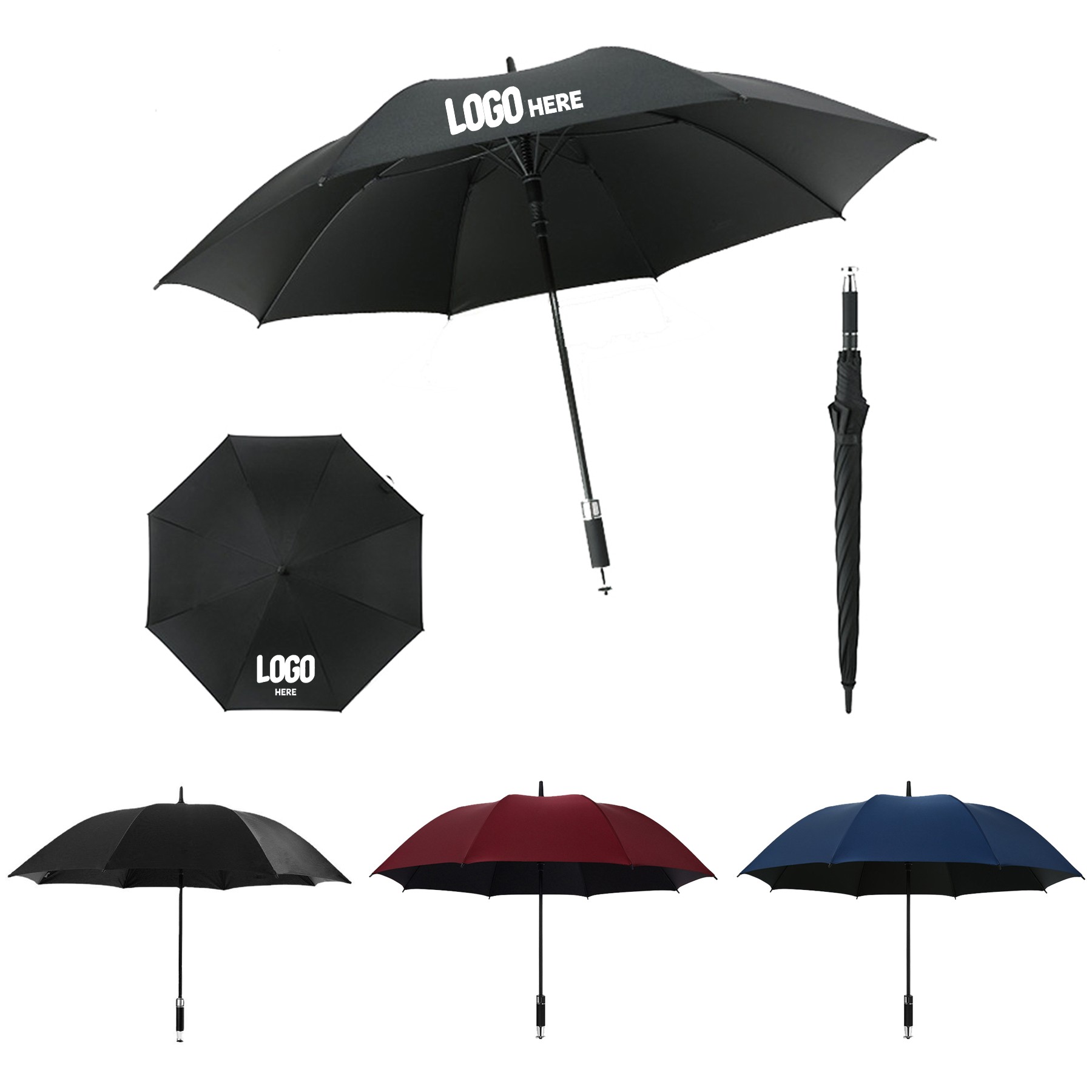 8 Ribs Straight Golf Umbrella with Stylish Silver Handle