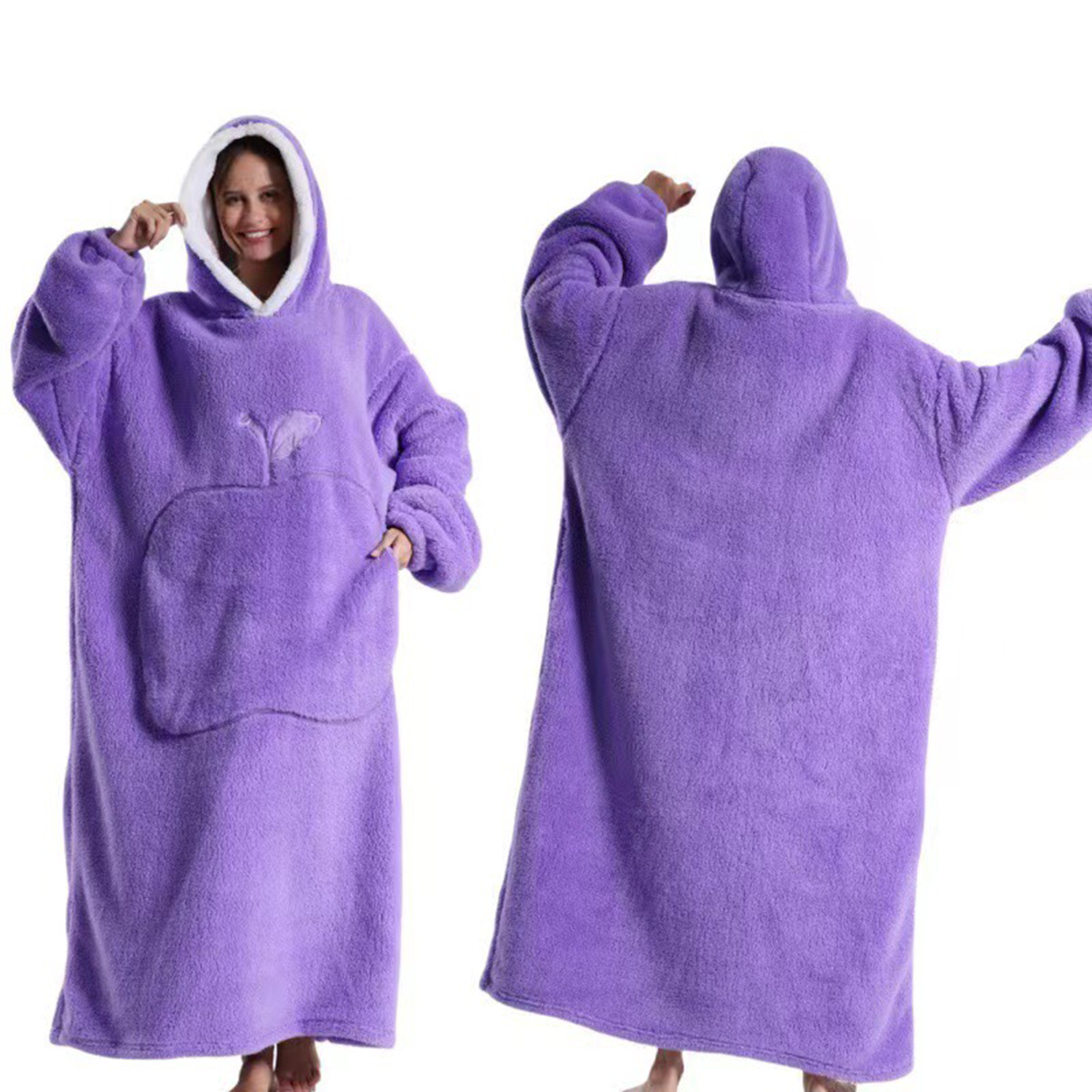 Oversized Long Wearable Sherpa Flannel Fleece Lazy Blanket 8