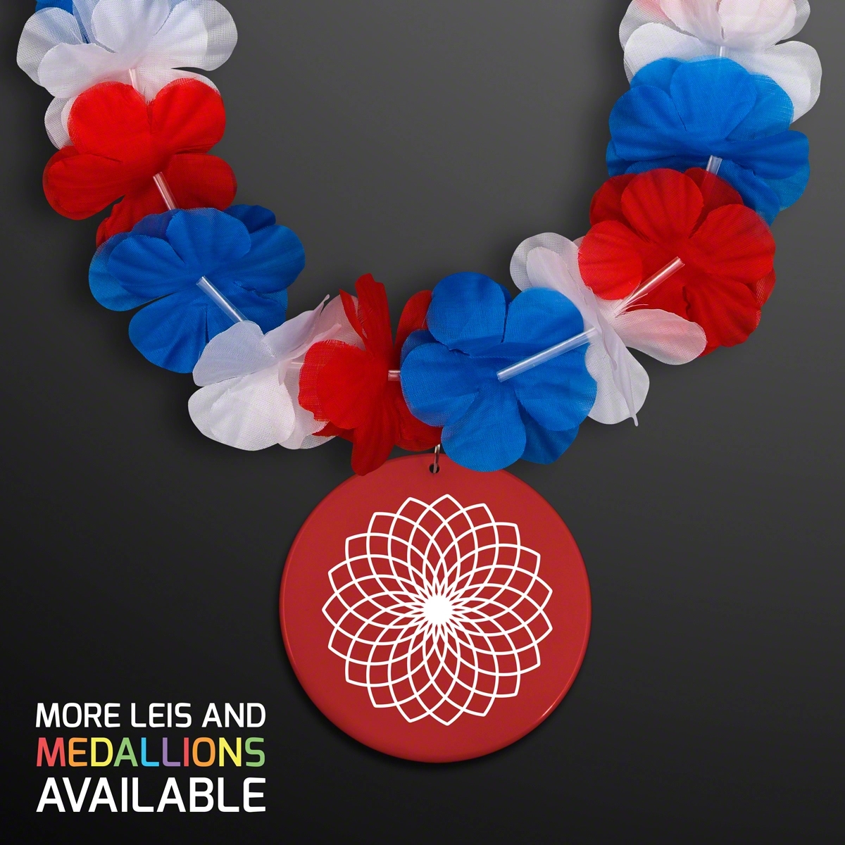 Red White & Blue USA Leis with Medallion (Non-Light Up) 3