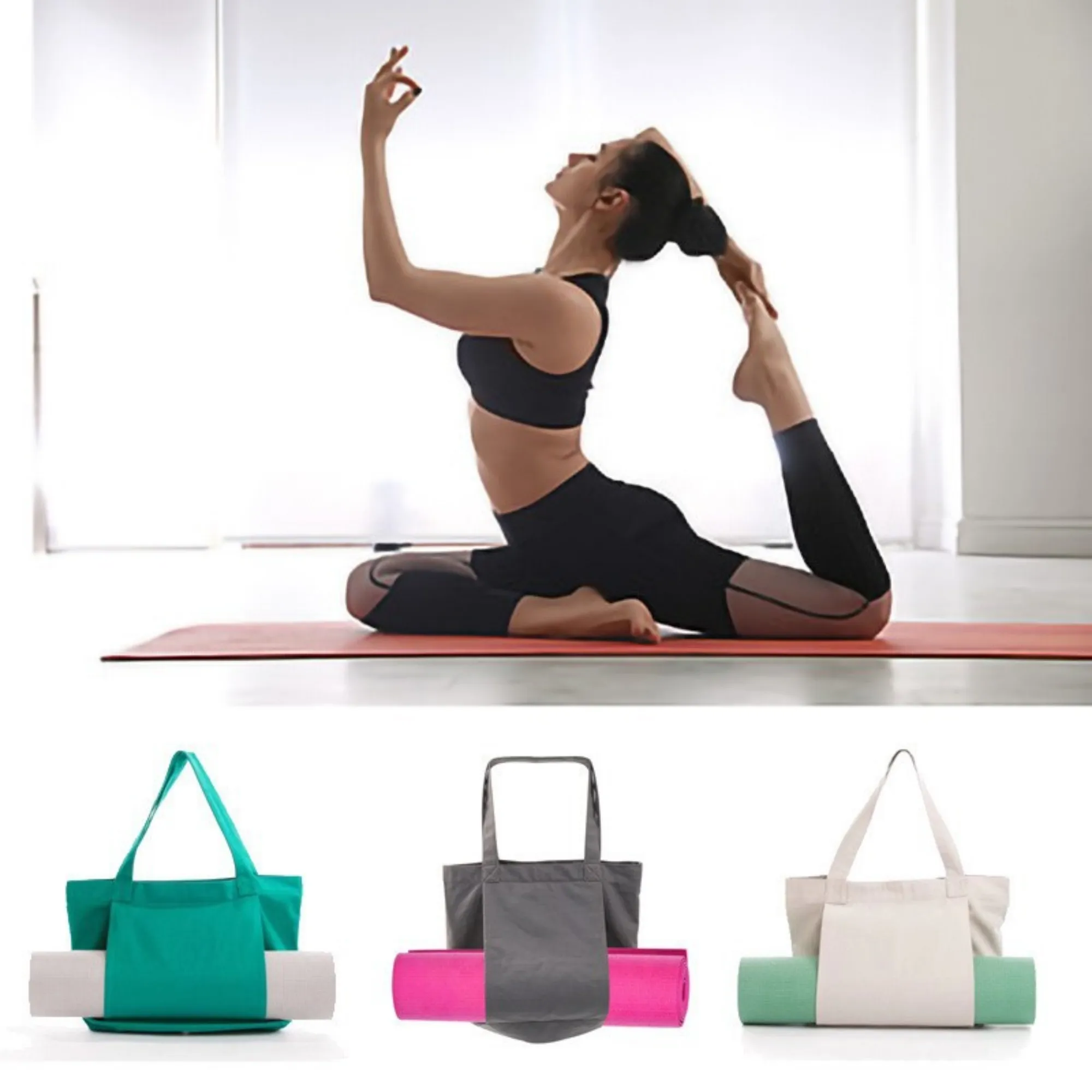 Yoga Pilates Mat Bag Canvas Handbag 8