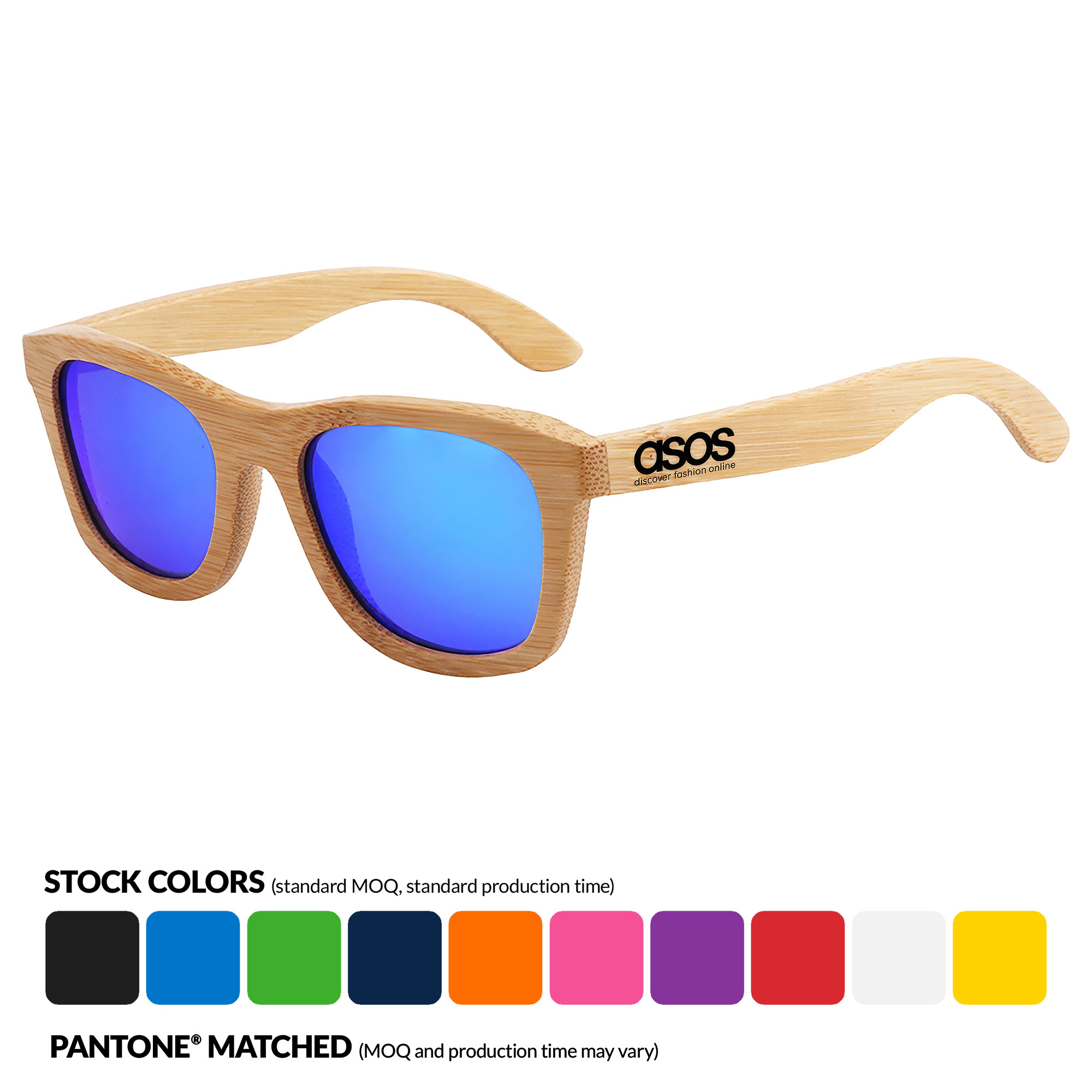 Bamboo Mirrored Lenses Promotional Sunglasses w/ Temple Imprint 17