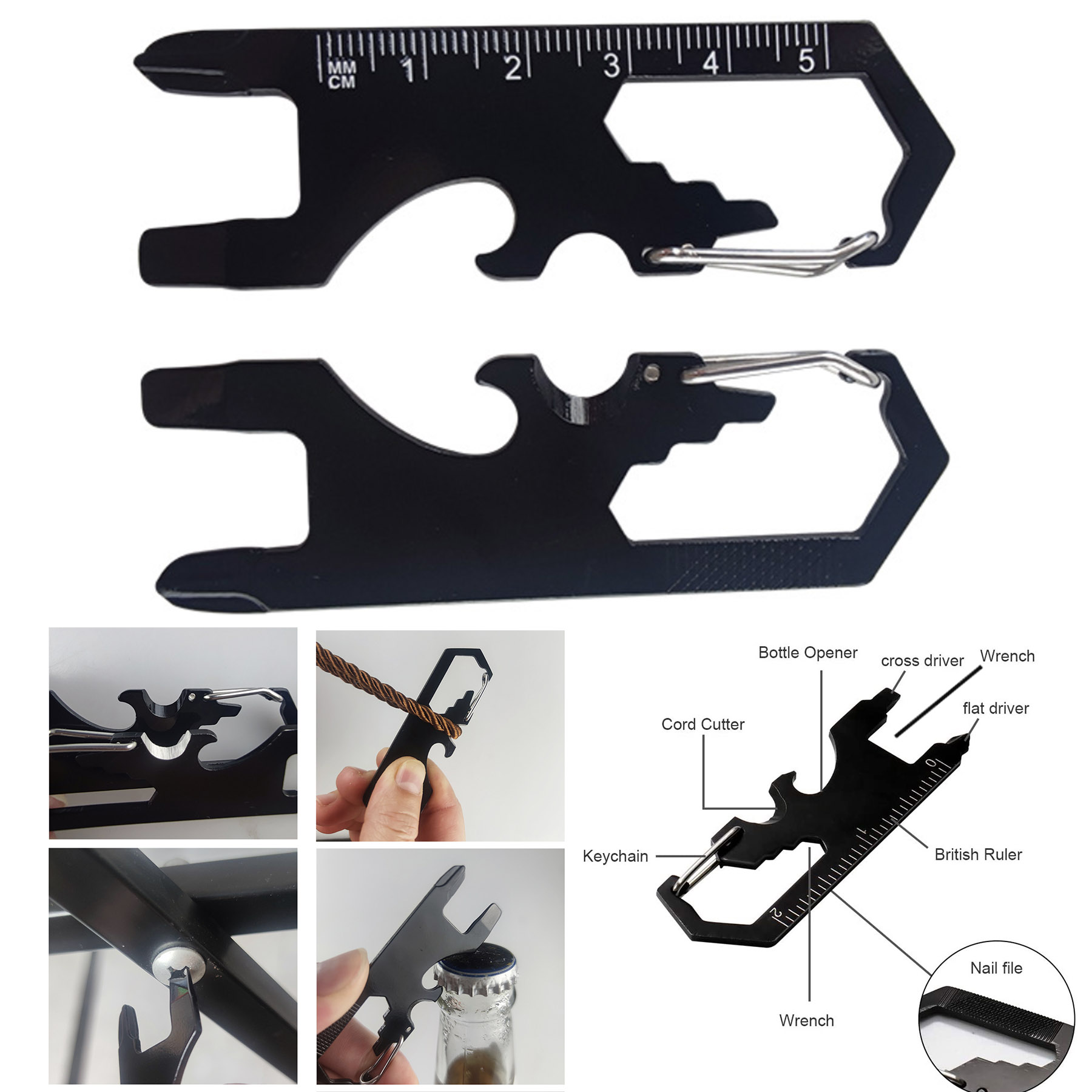 9 in 1 Keychain EDC Multi Tool Carabiner Multifonction Pocket Backpack Tool Gadget 1