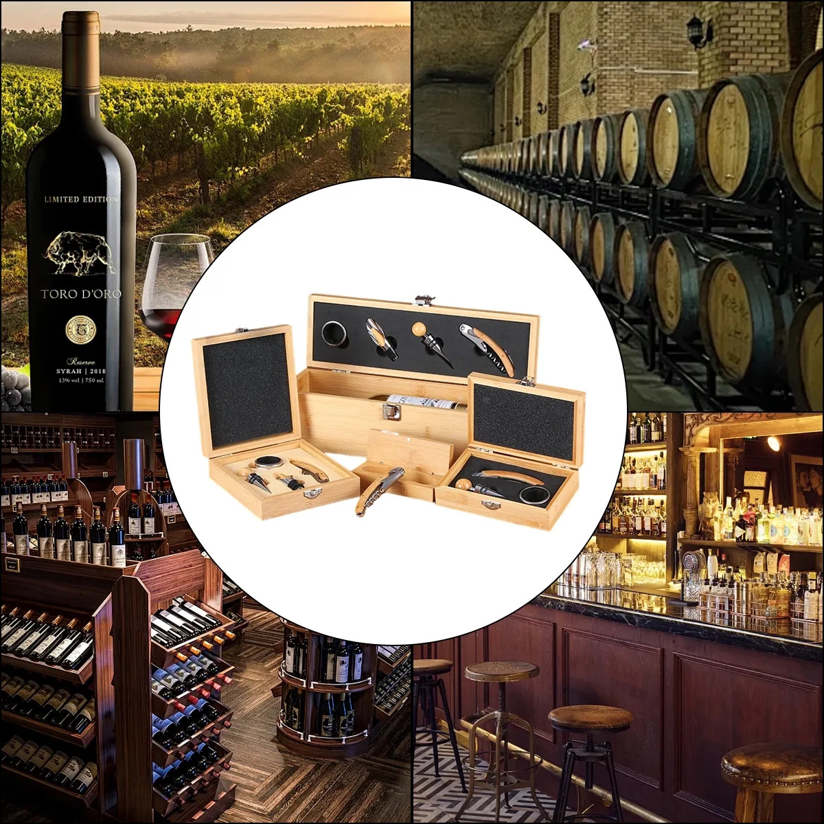 Wooden Box Wine Accessory Gift Set 2