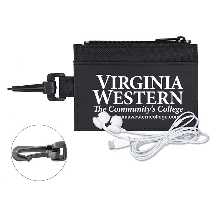 Mobile Tech Earbud Kit in Travel ID Wallet Components inserted into Zipper Pouch ID Wallet 15