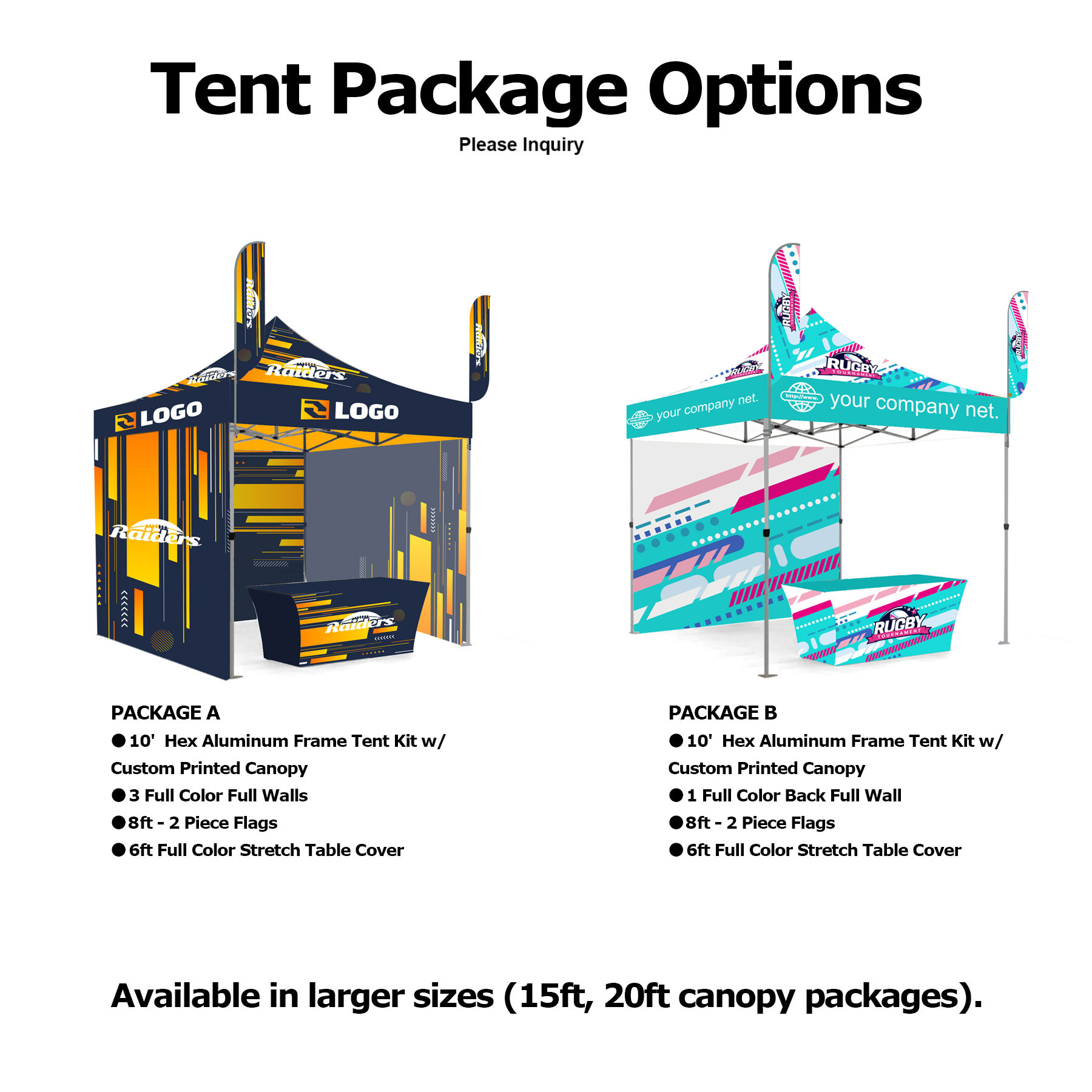 10' X 10' Premium Hex Aluminum Frame, Dye Sub Canopy, 3 Walls, Two 9' Feather Flags & 6' Table Cover 4