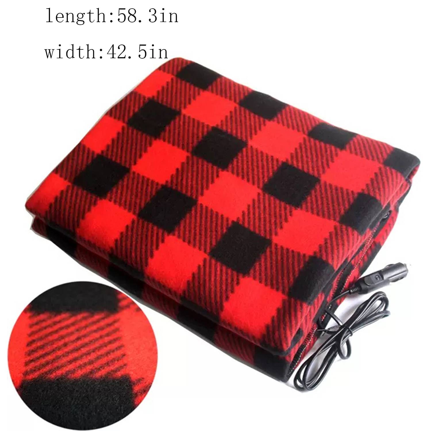 12V Car Electric Heated Fleece Plaid Blanket 6