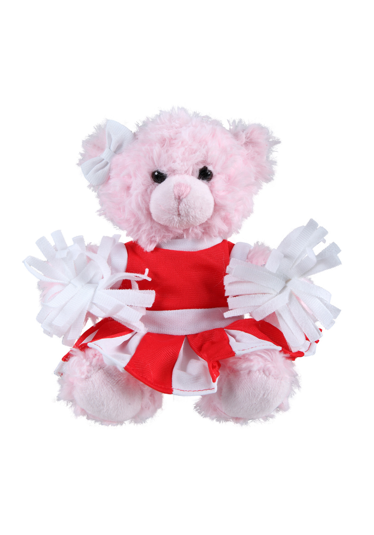 soft plush Pink Curly Sitting Bear with cheerleader outfit 3
