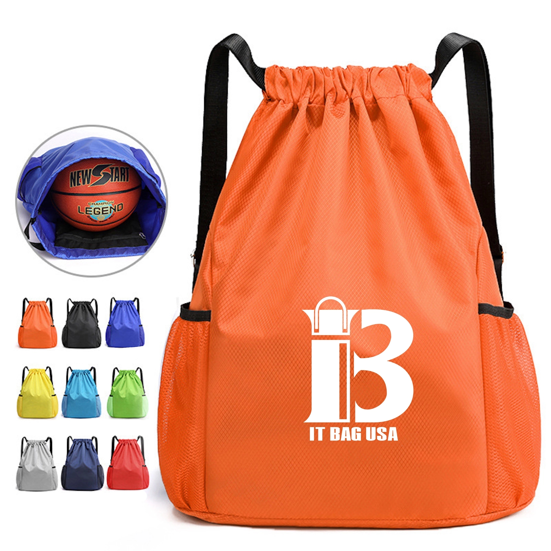 Sports Gym Bag Drawstring Backpack With Water Bottle Holder 7
