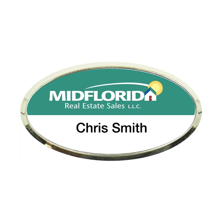 Plastic Framed Badges Oval - Personalized 1.5"X3" (UV Inkjet & Engraved)