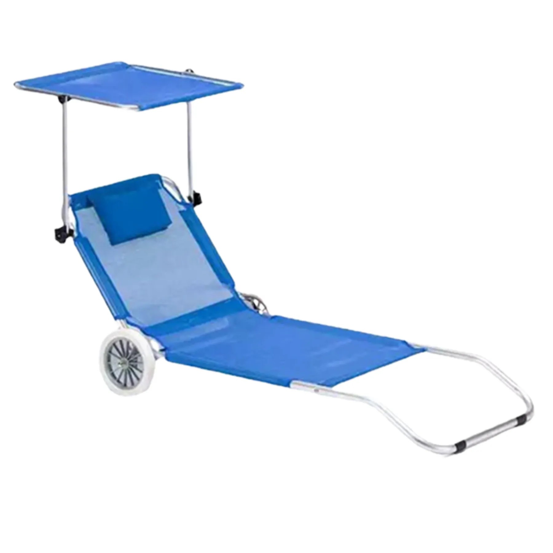 Textilene Foldable Beach Lounger W/ Wheels And Canopy 3