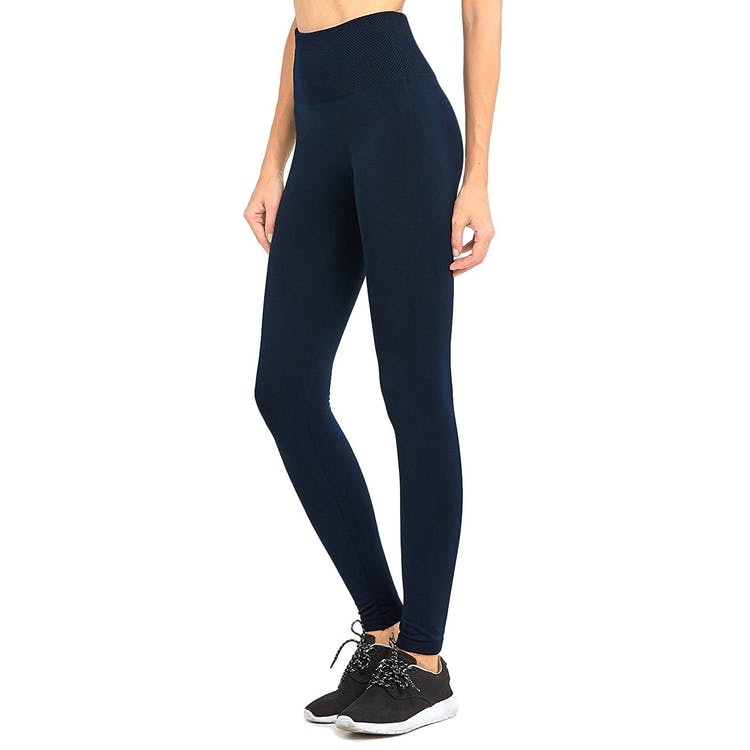 Women's High Waisted Leggings - Navy Fleece One Size 2