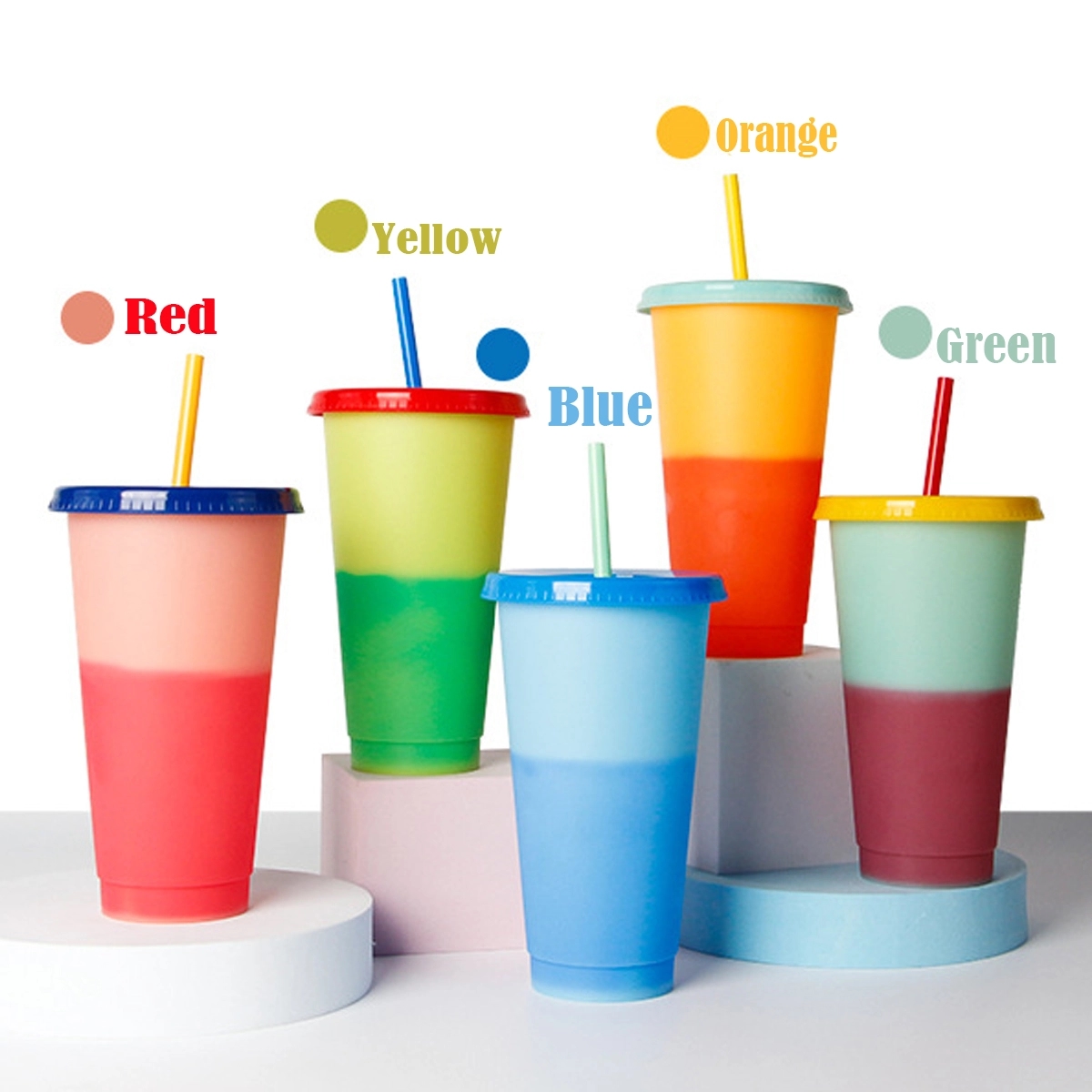 COLOR-CHANGING Reusable Tumblers with Straws Set- 24oz/ 710m 3