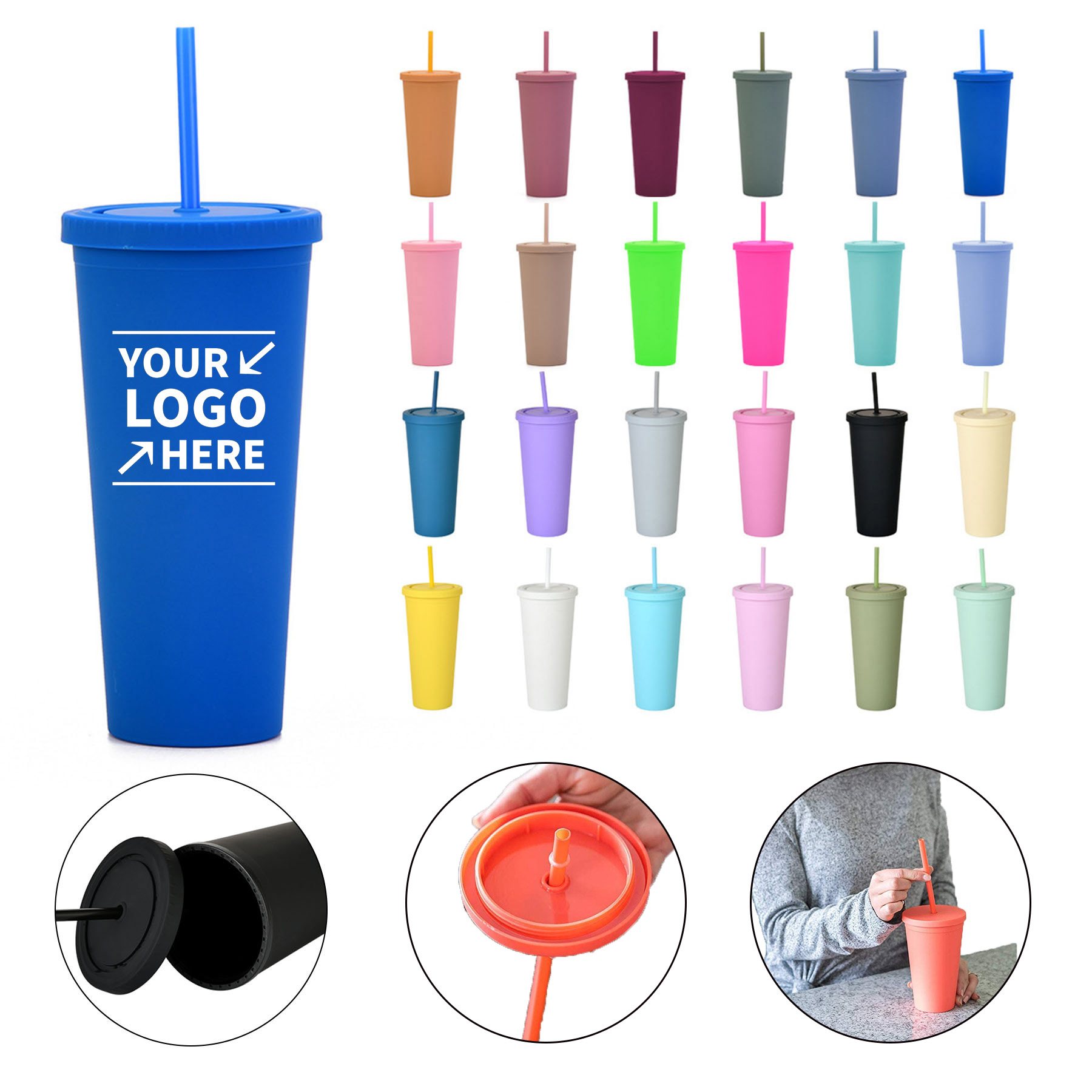 24 OZ Tumblers Cups with Lids and Straws 2