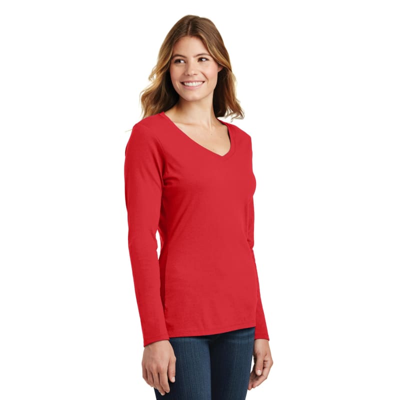 Port & Company Women's Long Sleeve Fan Favorite V-Neck Tee. 48