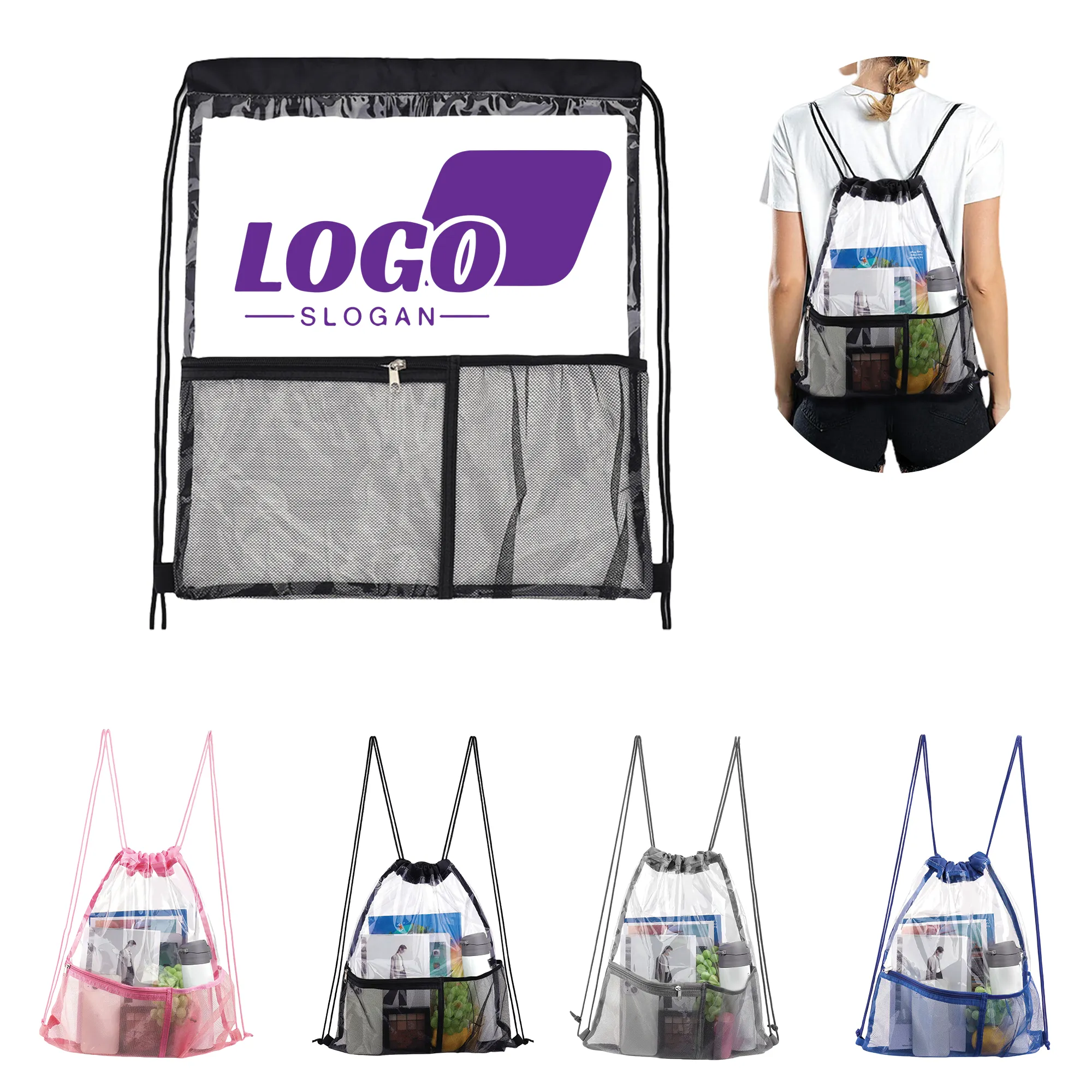 Clear Waterproof Stadium Drawstring Backpack 6