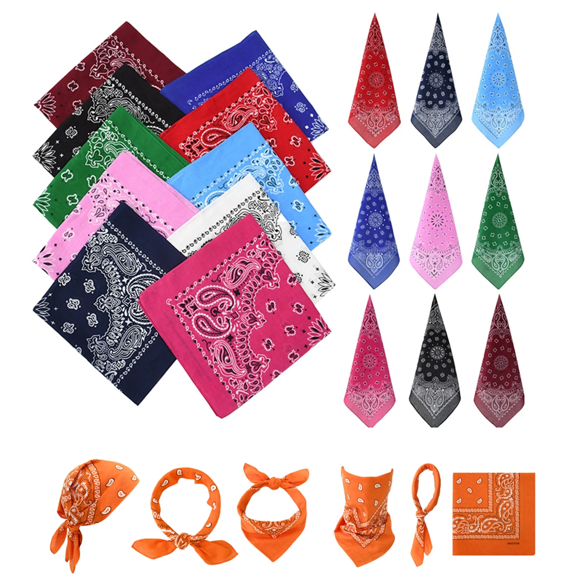 22" Full Color 100% Cotton Paisley  Bandana MOQ 100PCS