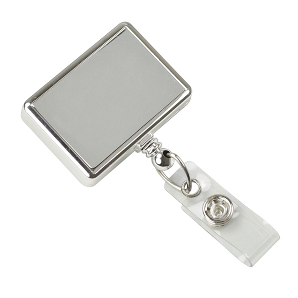 Chrome Retractable Badge Reel w/ Clear Vinyl Strap 2