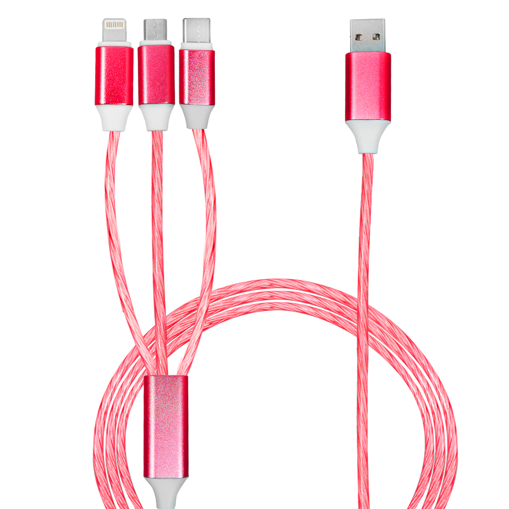 Calumet 4ft, 3in1 LED Flowing Charging Cables with Type C, Android and IOS 4