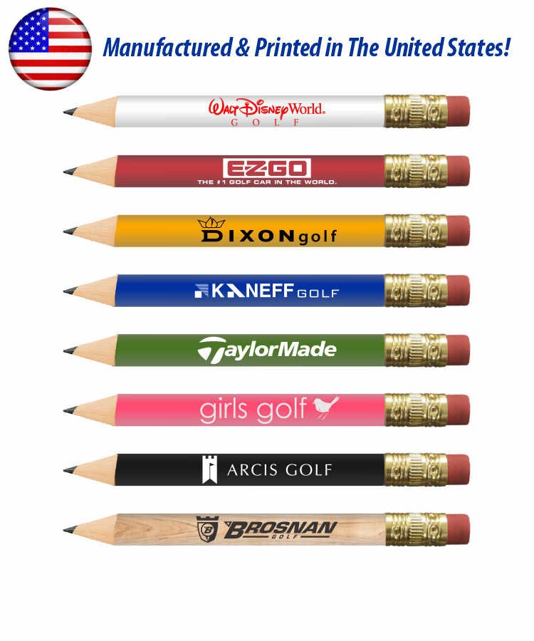 USA Made, Round Golf Pencil w/ Eraser 2