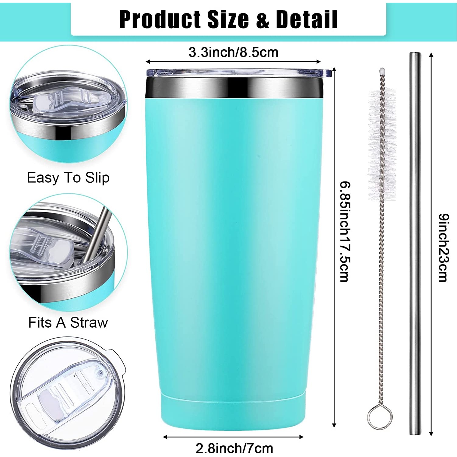 Insulated Travel Tumblers 20 Oz Stainless Steel Tumbler Cup with Lid and Straw Powder Coffee Mug 1