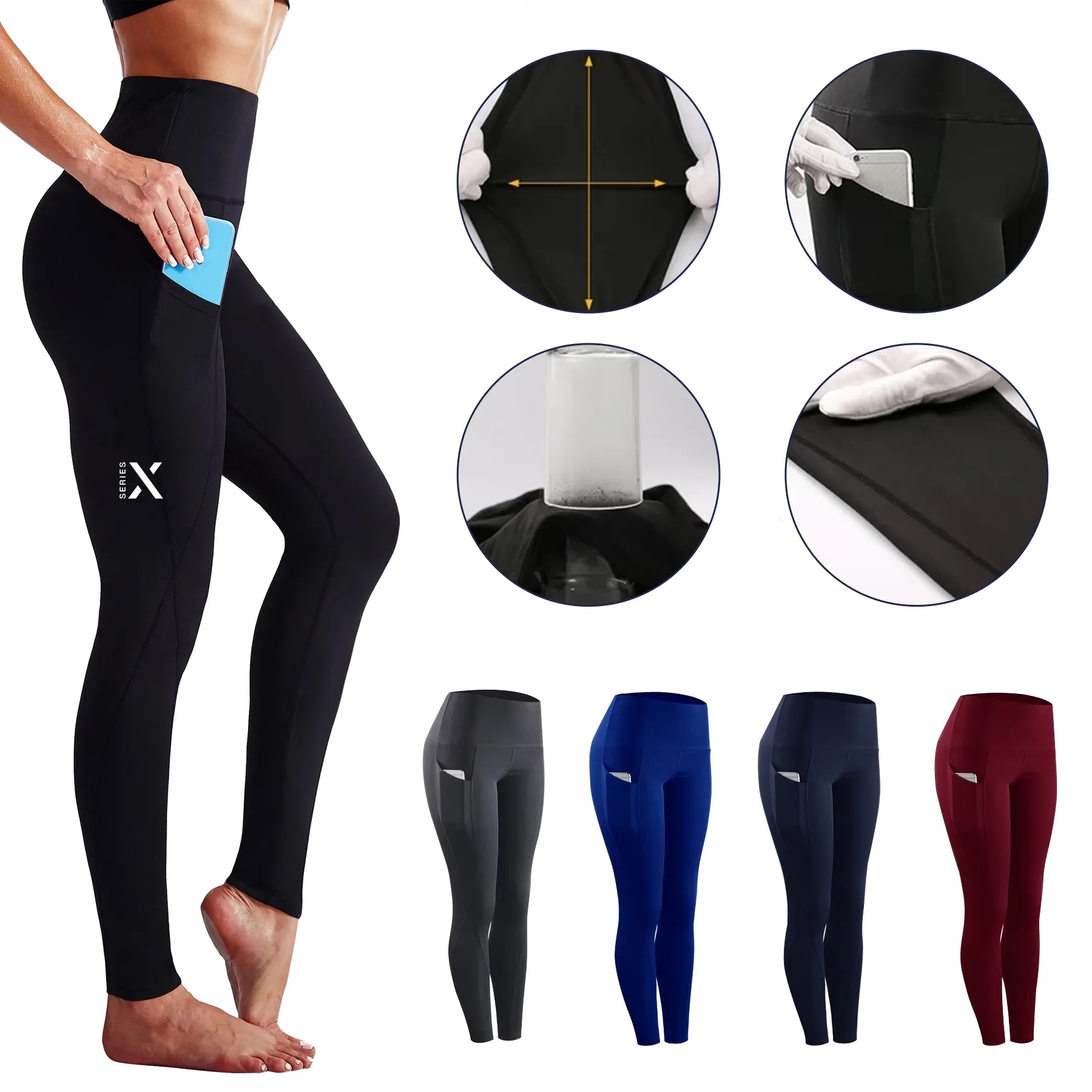 Womens High Waist Running Workout Yoga Leggings with Pockets 1