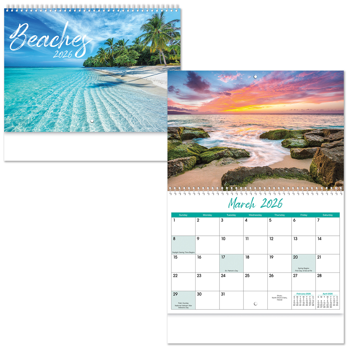 Full Color Beaches Spiral Wall Calendar 3