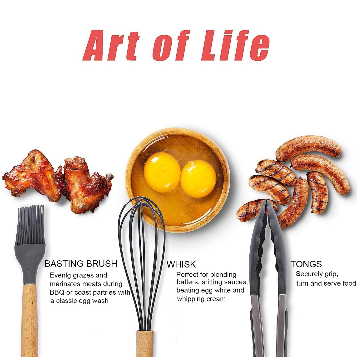 Wooden Handle Silicone Kitchenware Set 3