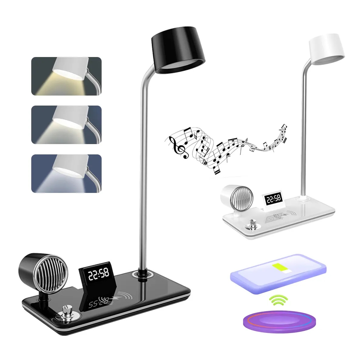 Smart Wireless Charging Desk Lamp with Bluetooth Speaker Clo 2