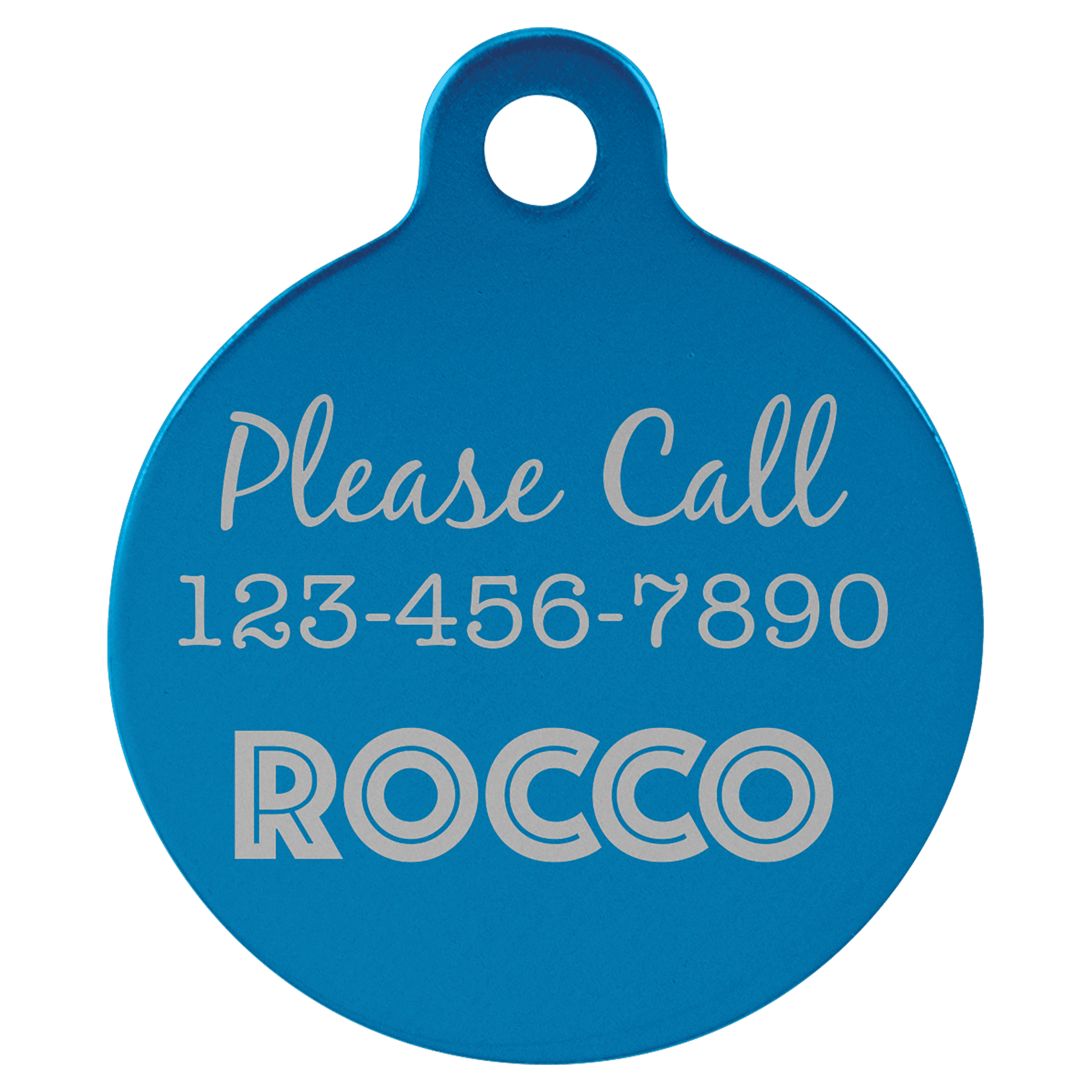 1 1/4" Blue Anodized Aluminum Round Pet Tag with Tab 1