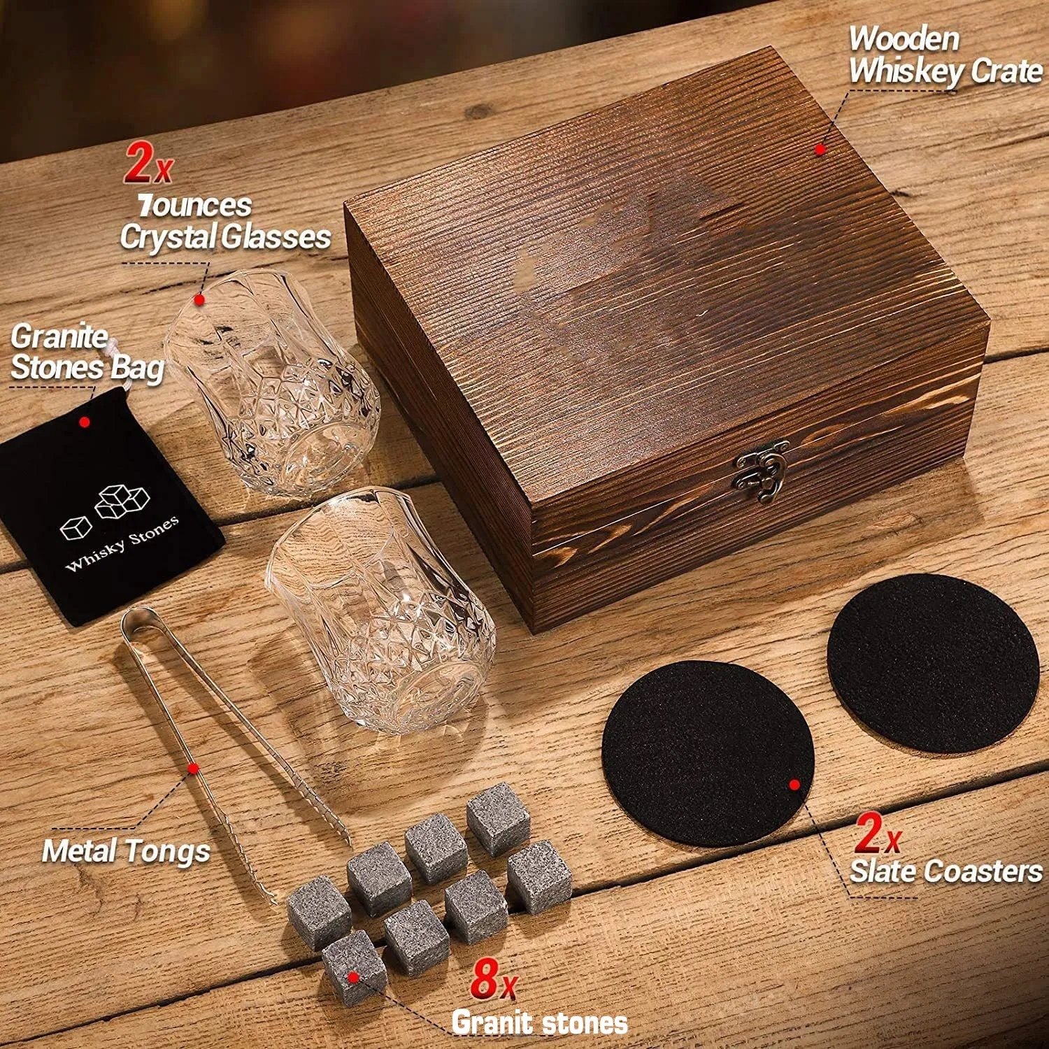 Custom Logo Whiskey Tumbler Gift Set with Stones and Wooden Box Bulk Order 4