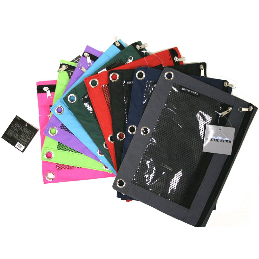 Pencil Pouch - 3 Ring Reinforced Double Zippers, custom drawstring bag with logo imprint 2