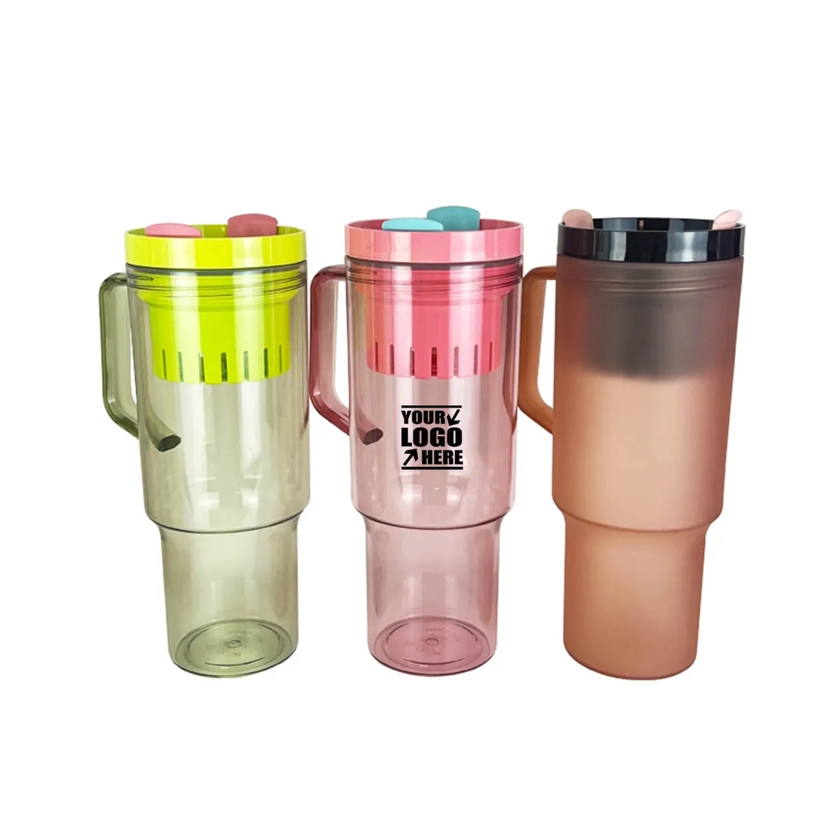 Custom 20oz Portable Plastic Straw Coffee Cup with Handle 2